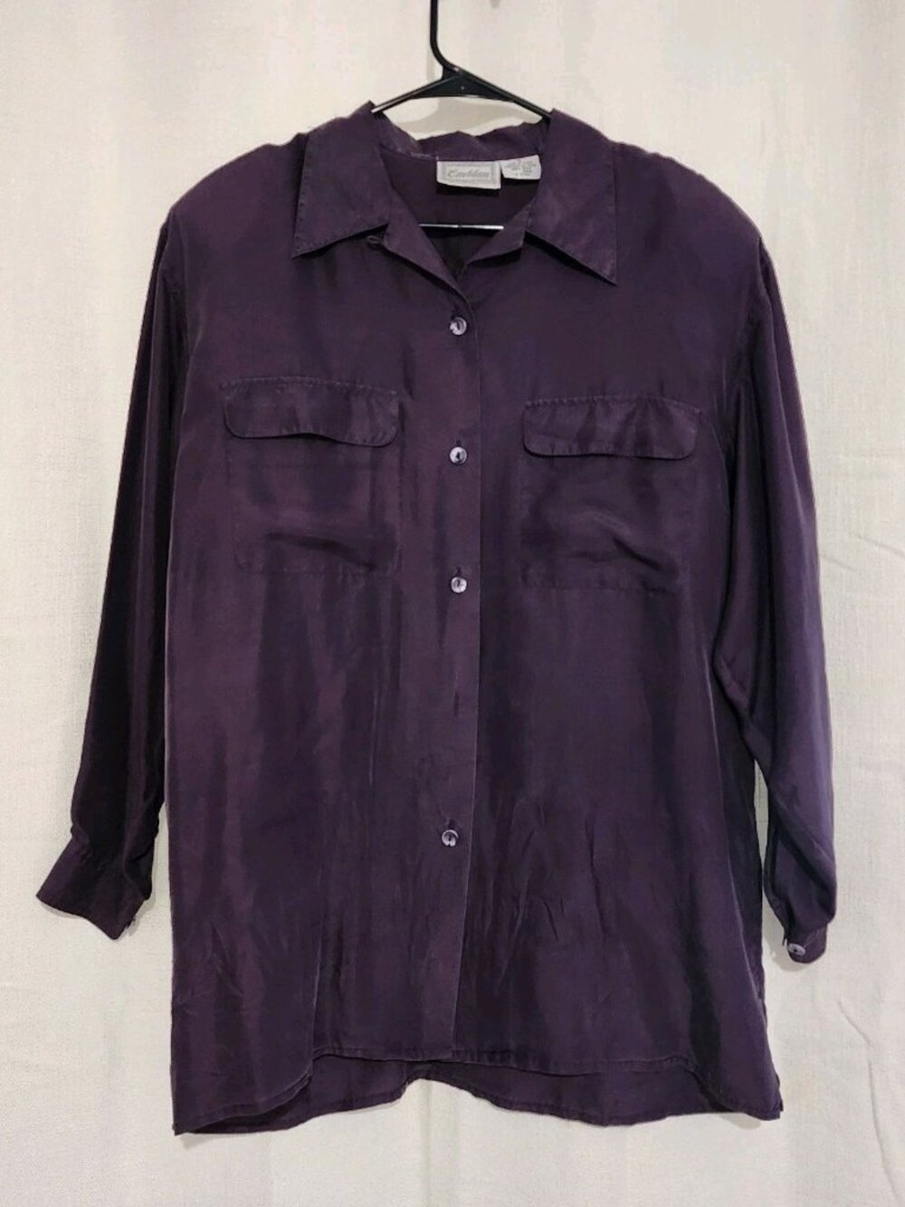 Emblem Women's Blouse Top Button Down Long Sleeve Purple Size Medium